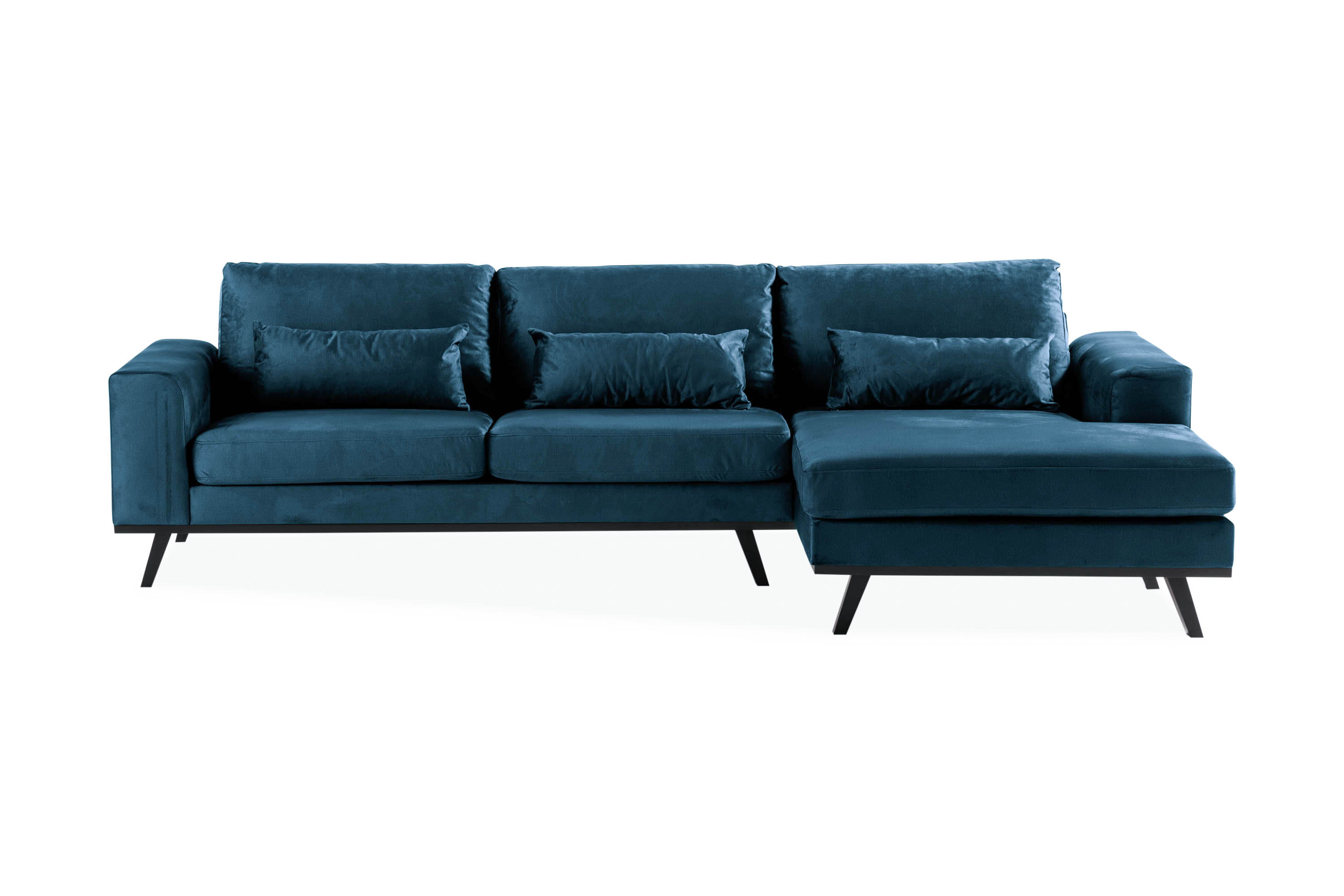 copenhagen 4-sits högervänd l-formad divansoffa i sammet - blå