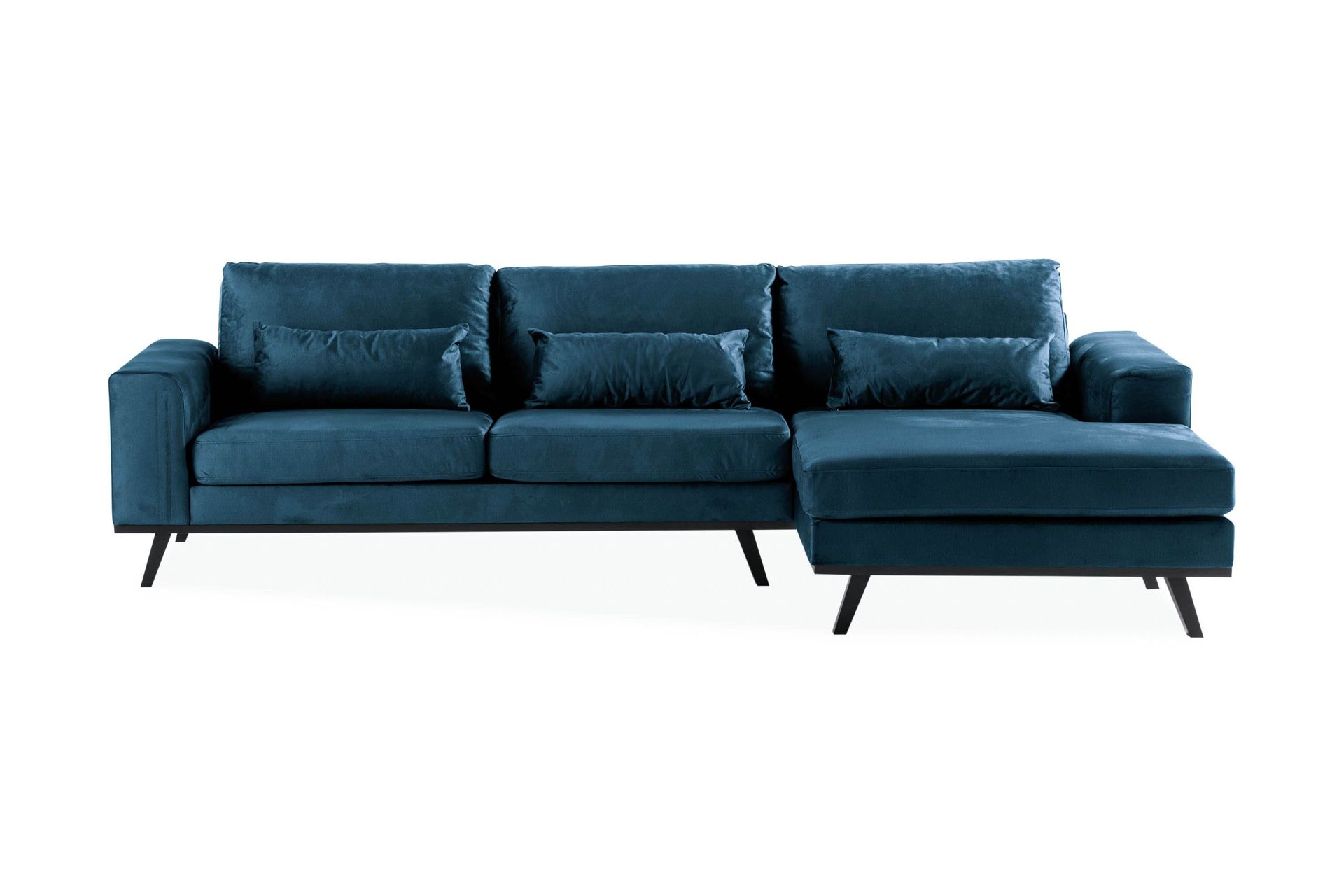 copenhagen 4-sits högervänd l-formad divansoffa i sammet - blå