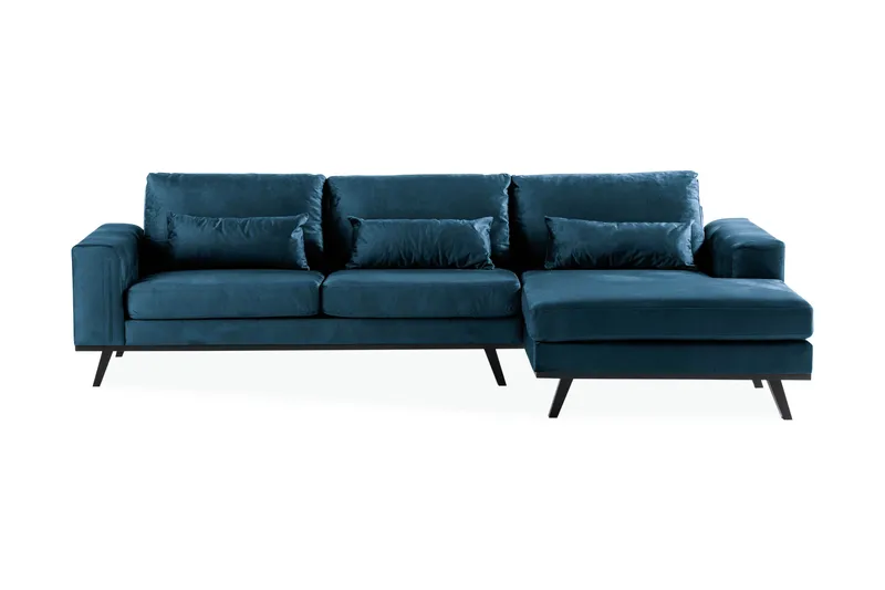 Copenhagen 4-sits Högervänd L-formad Divansoffa i Sammet, Blå