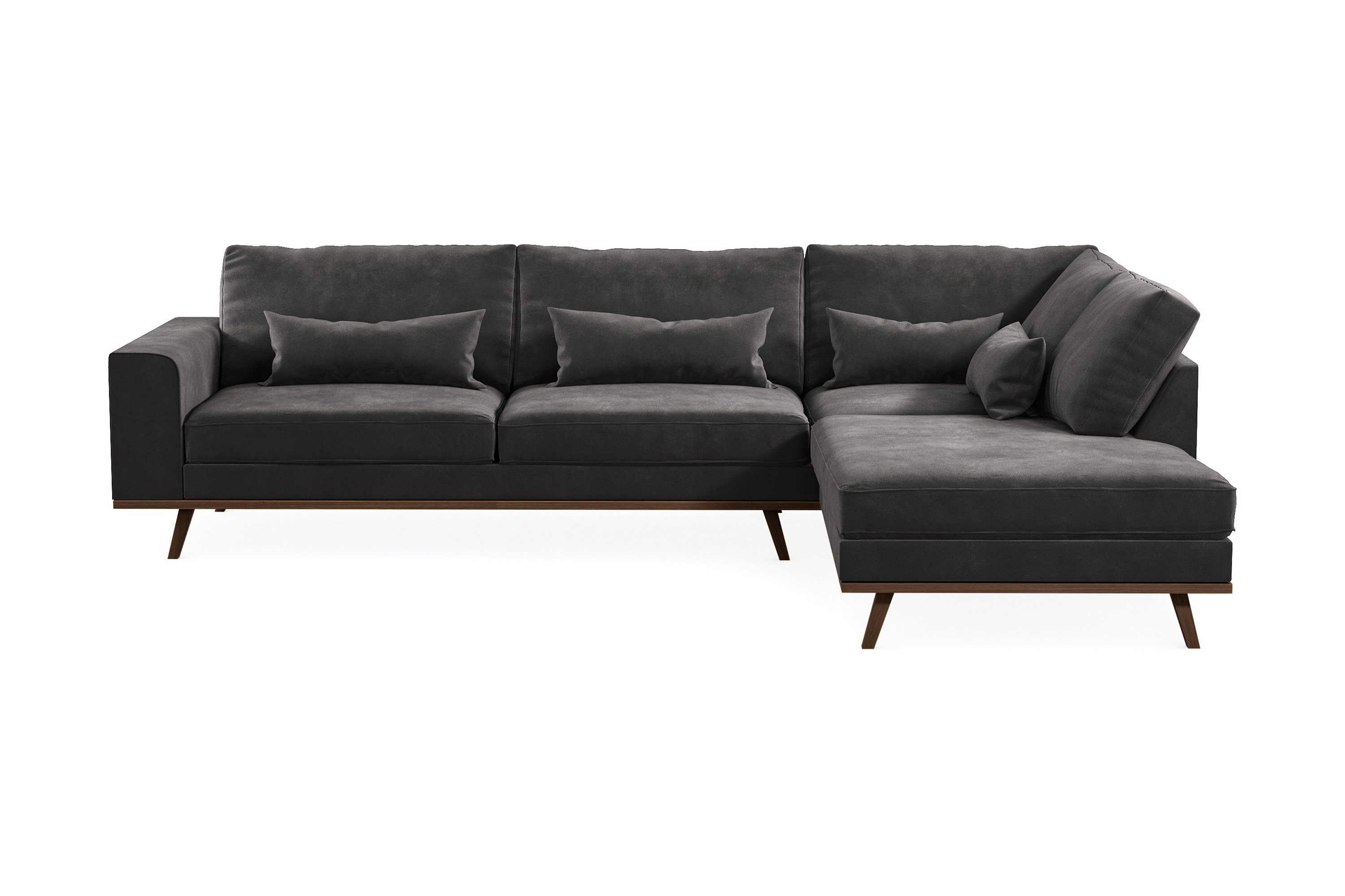 copenhagen 4-sits högervänd l-formad divansoffa i sammet - mörkgrå