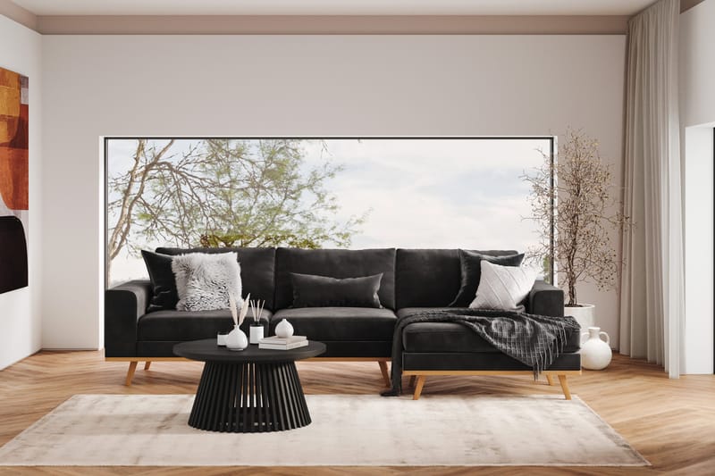 Copenhagen 4-sits Högervänd L-formad Divansoffa i Sammet - Mörkgrå - Möbler - Vardagsrum - Soffor - Divansoffa & schäslong