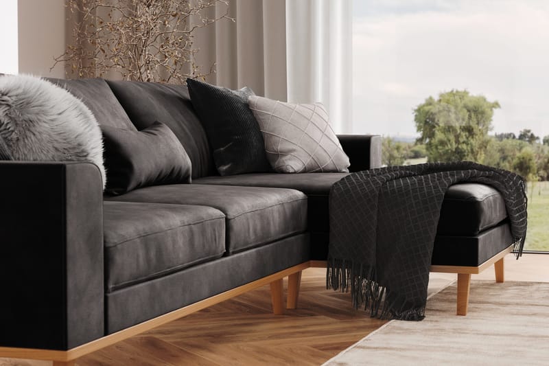 Copenhagen 4-sits Högervänd L-formad Divansoffa i Sammet - Mörkgrå - Möbler - Vardagsrum - Soffor - Divansoffa & schäslong