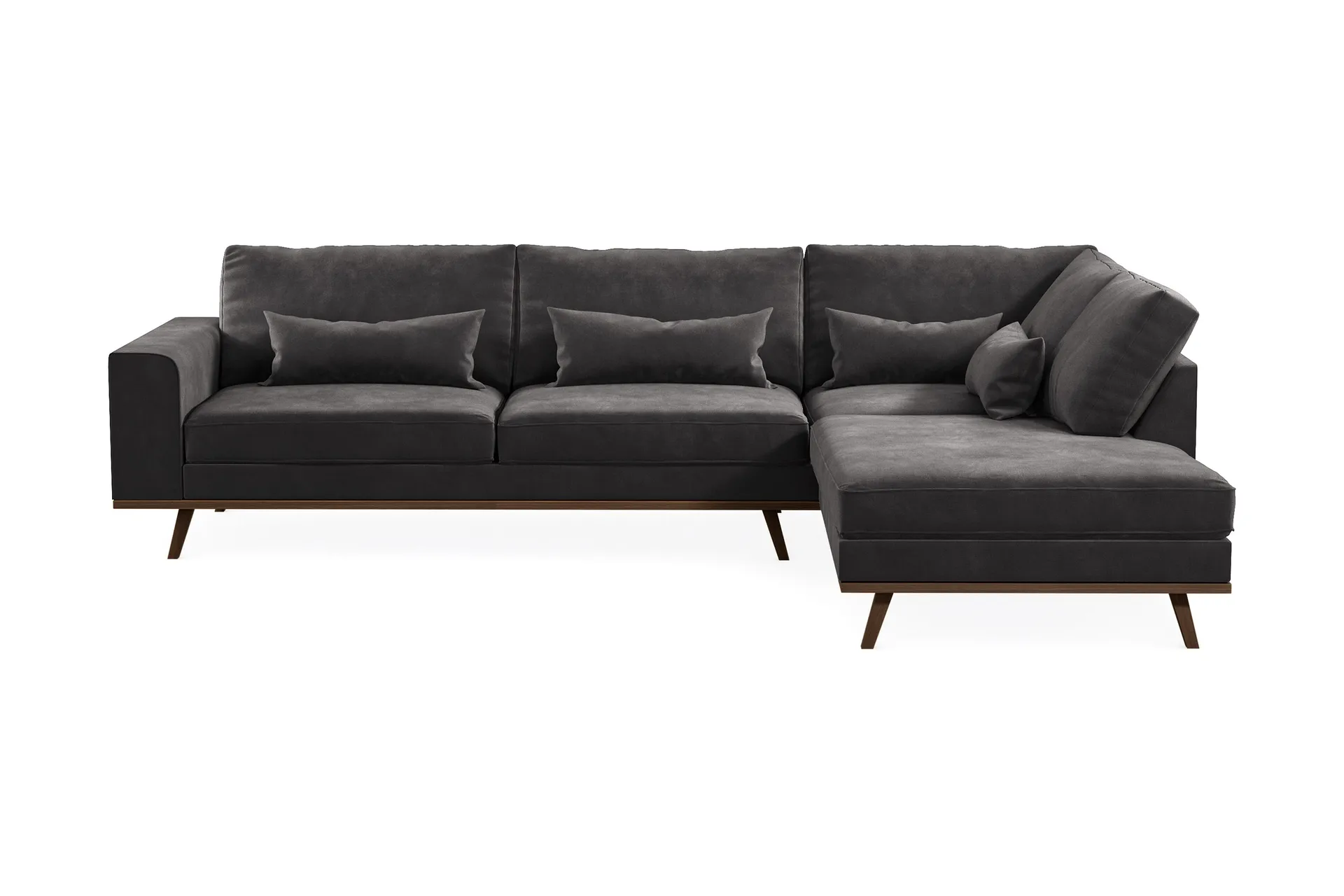 copenhagen 4-sits högervänd l-formad divansoffa i sammet - mörkgrå