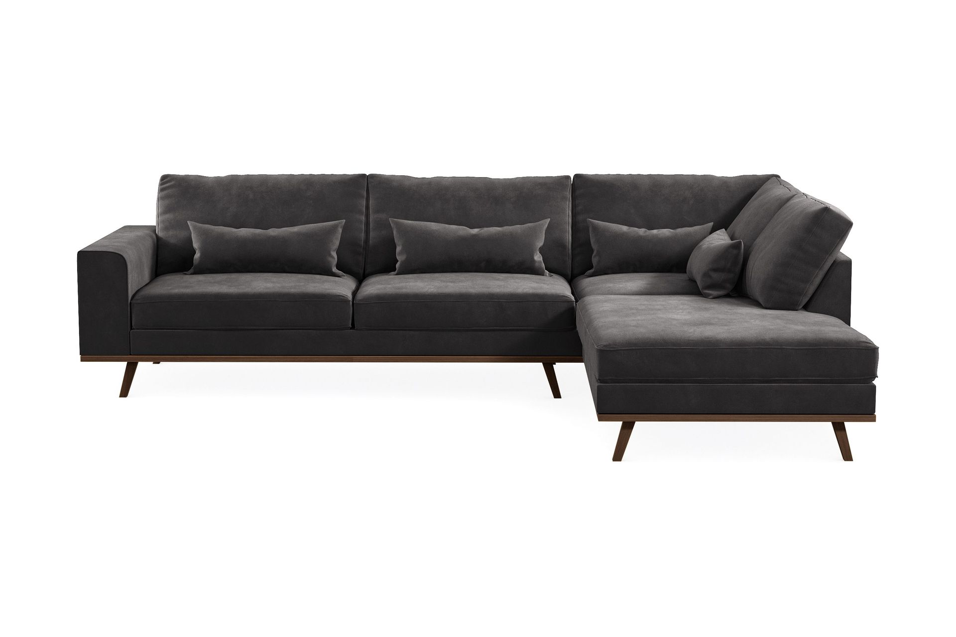 Copenhagen 4-sits H&ouml;gerv&auml;nd L-formad Divansoffa i Sammet - M&ouml;rkgr&aring;