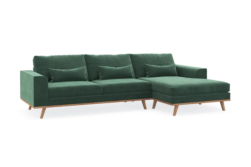 Copenhagen 4-sits Högervänd L-formad Divansoffa i Sammet - Mörkgrön - Möbler - Vardagsrum - Soffor - Divansoffa & schäslong