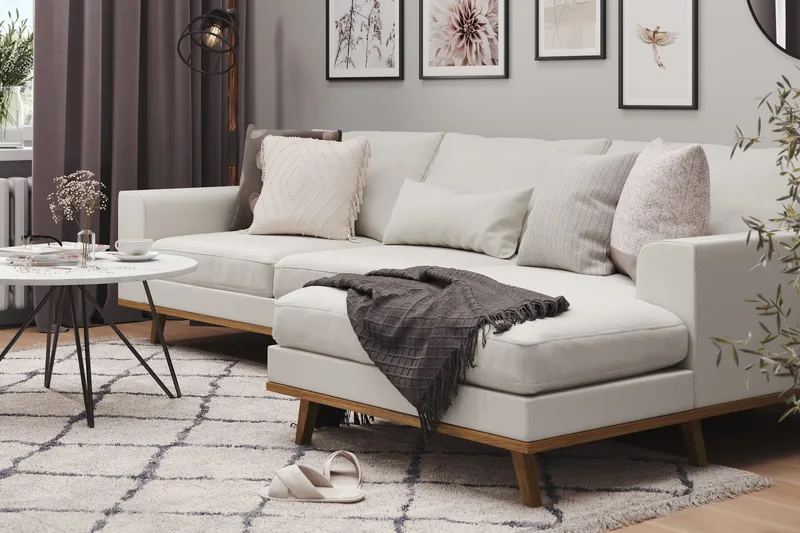 Copenhagen 4-sits Högervänd L-formad Divansoffa i Tyg - Ljusgrå - Möbler - Vardagsrum - Soffor - Divansoffa & schäslong