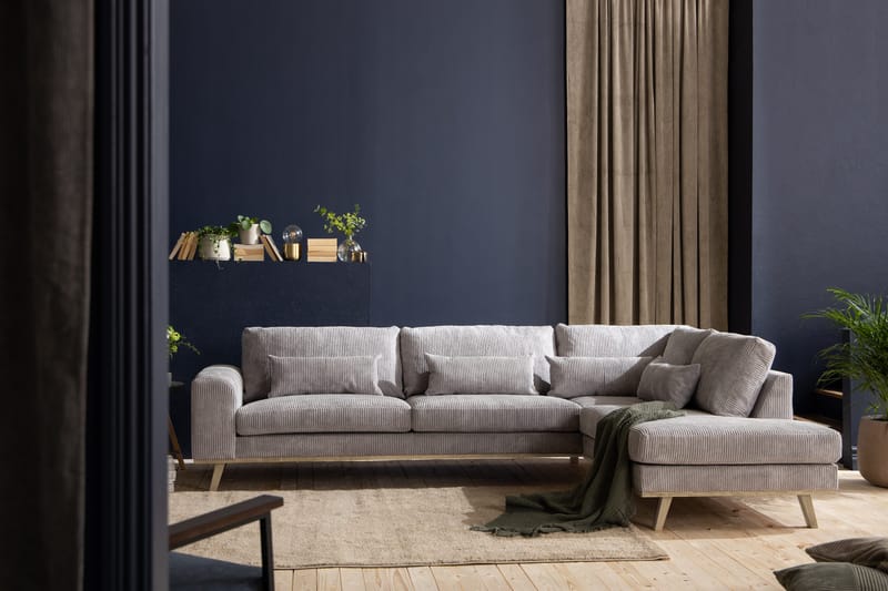 Copenhagen 4-sits Högervänd L-formad Schäslongsoffa i Manchester - Ljusgrå - Möbler - Vardagsrum - Soffor - Divansoffa & schäslong