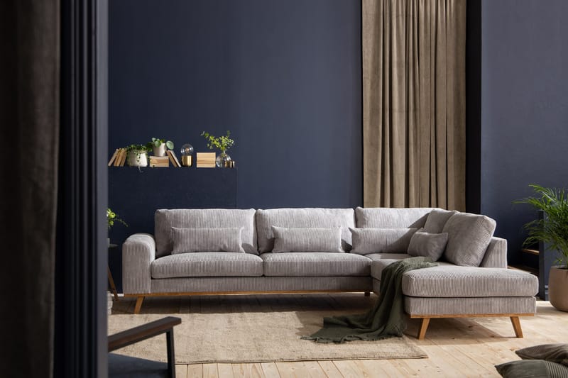 Copenhagen 4-sits Högervänd L-formad Schäslongsoffa i Manchester - Ljusgrå - Möbler - Vardagsrum - Soffor - Divansoffa & schäslong