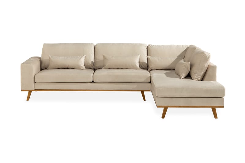 Copenhagen 4-sits Högervänd L-formad Schäslongsoffa i Sammet - Beige - Möbler - Vardagsrum - Soffor - Divansoffa & schäslong
