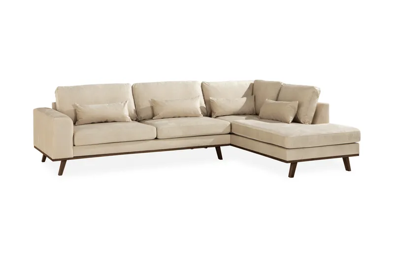 Copenhagen 4-sits Högervänd L-formad Schäslongsoffa i Sammet - Beige - Möbler - Vardagsrum - Soffor - Divansoffa & schäslong