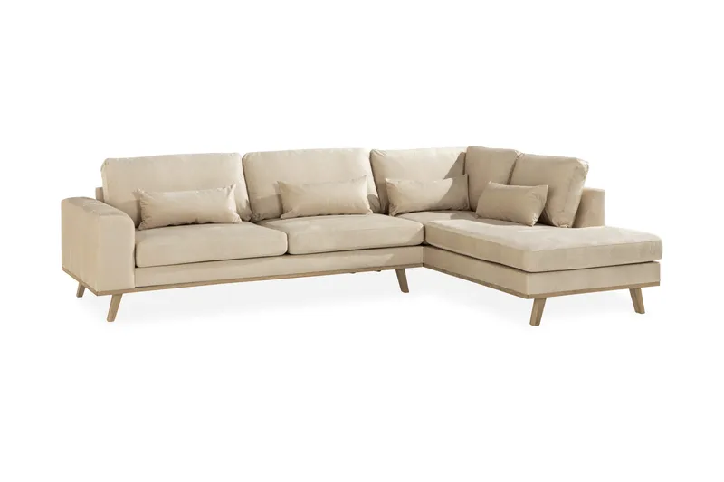 Copenhagen 4-sits Högervänd L-formad Schäslongsoffa i Sammet - Beige - Möbler - Vardagsrum - Soffor - Divansoffa & schäslong