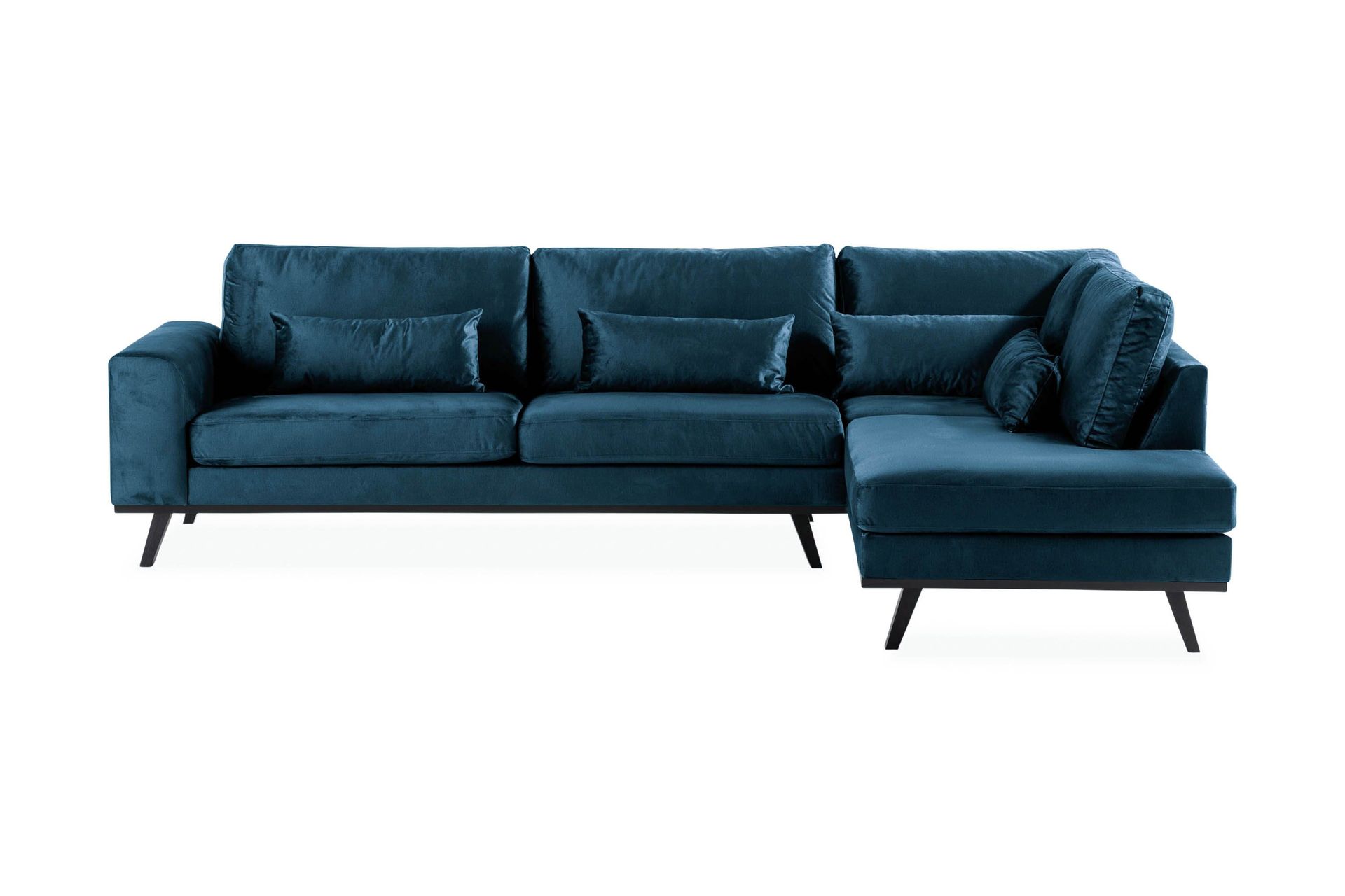 Copenhagen 4-sits H&ouml;gerv&auml;nd L-formad Sch&auml;slongsoffa i Sammet - Bl&aring;