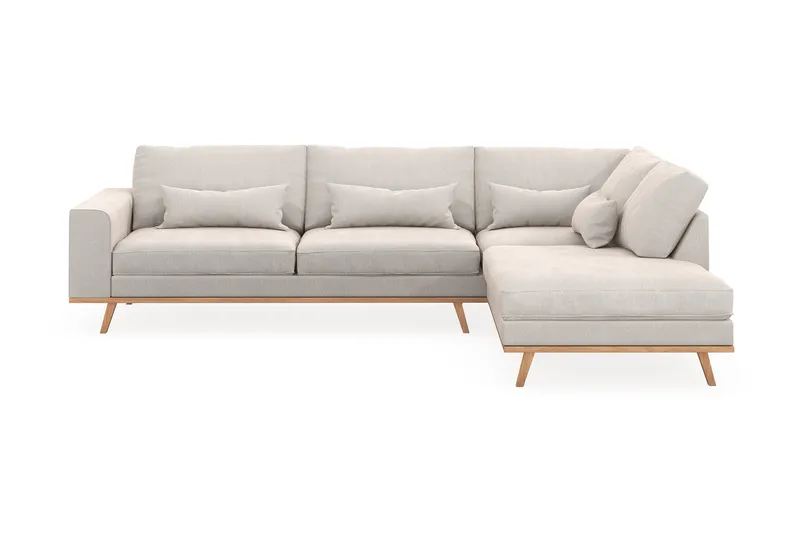 Copenhagen 4-sits Högervänd L-formad Schäslongsoffa i Sammet, Krämvit