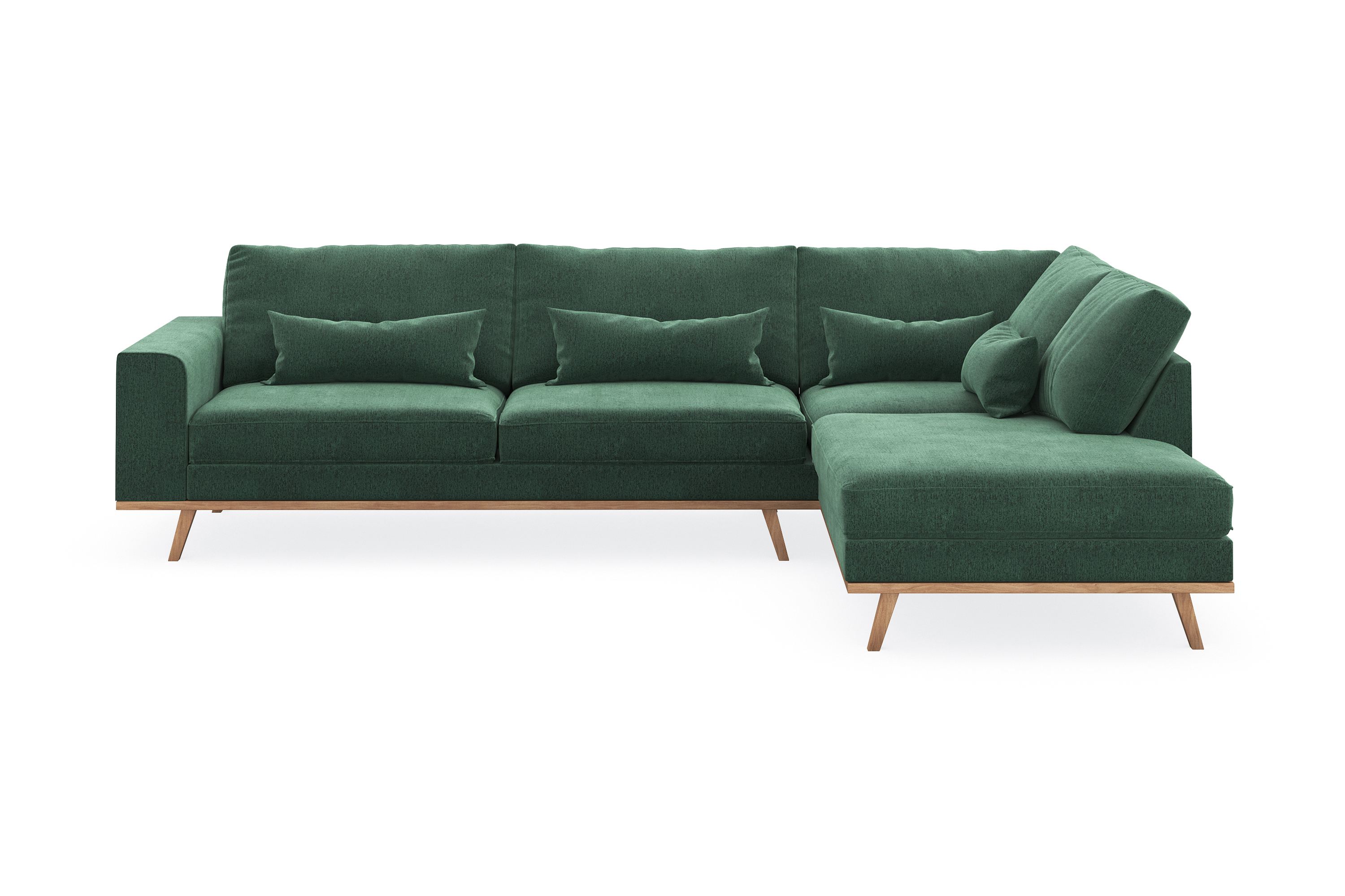 copenhagen 4-sits högervänd l-formad schäslongsoffa i sammet - mörkgrön