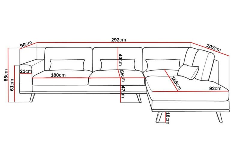 Copenhagen 4-sits Högervänd L-formad Schäslongsoffa i Tyg - Ljusgrå - Möbler - Vardagsrum - Soffor - Divansoffa & schäslong