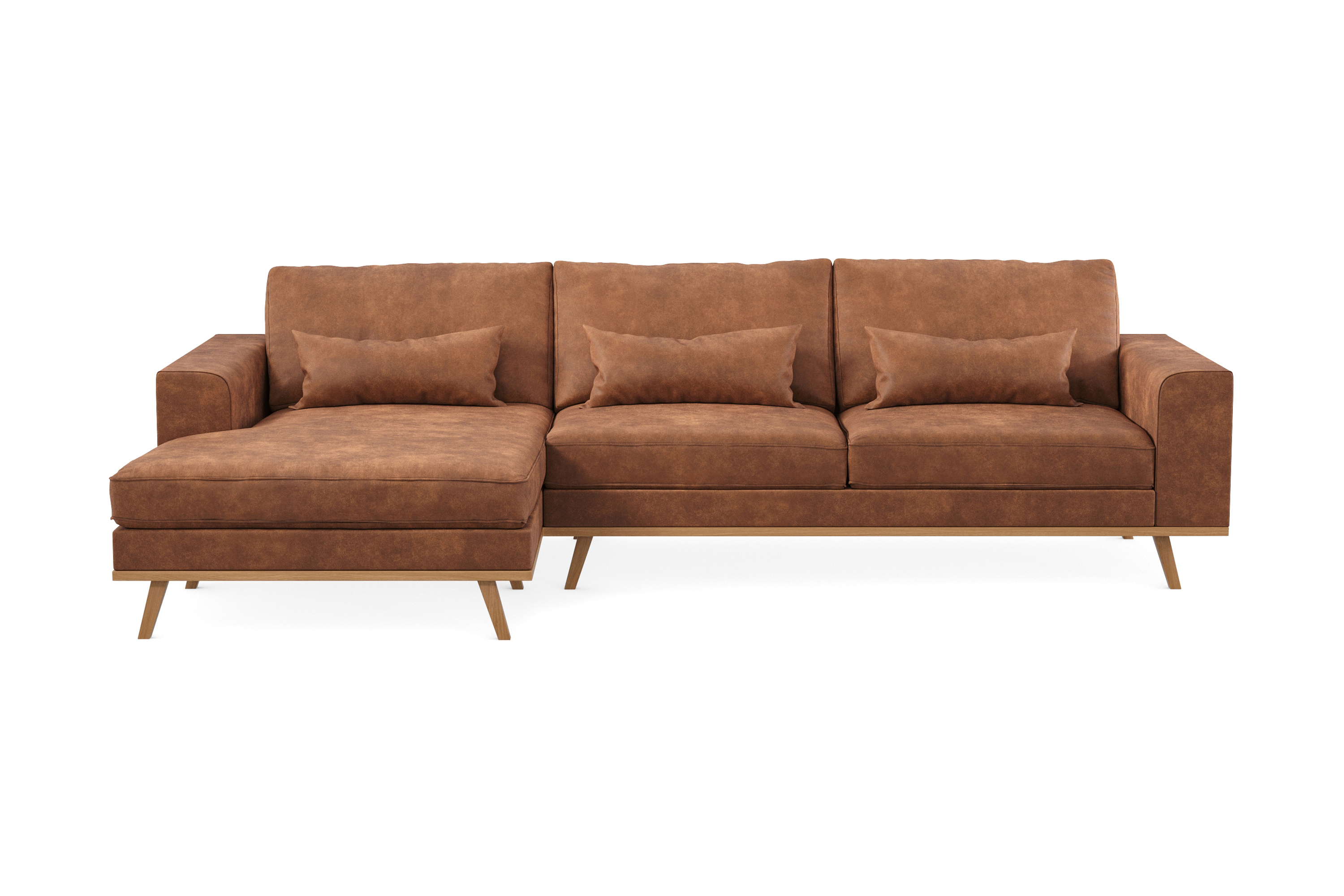 copenhagen 4-sits vänstervänd l-formad divansoffa i konstläder - brun