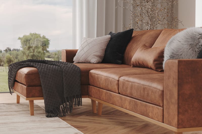 Copenhagen 4-sits Vänstervänd L-formad Divansoffa i Konstläder - Brun - Möbler - Vardagsrum - Soffor - Divansoffa & schäslong