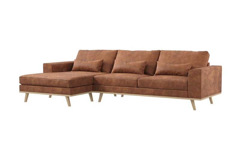 Copenhagen 4-sits Vänstervänd L-formad Divansoffa i Konstläder - Brun - Möbler - Vardagsrum - Soffor - Divansoffa & schäslong