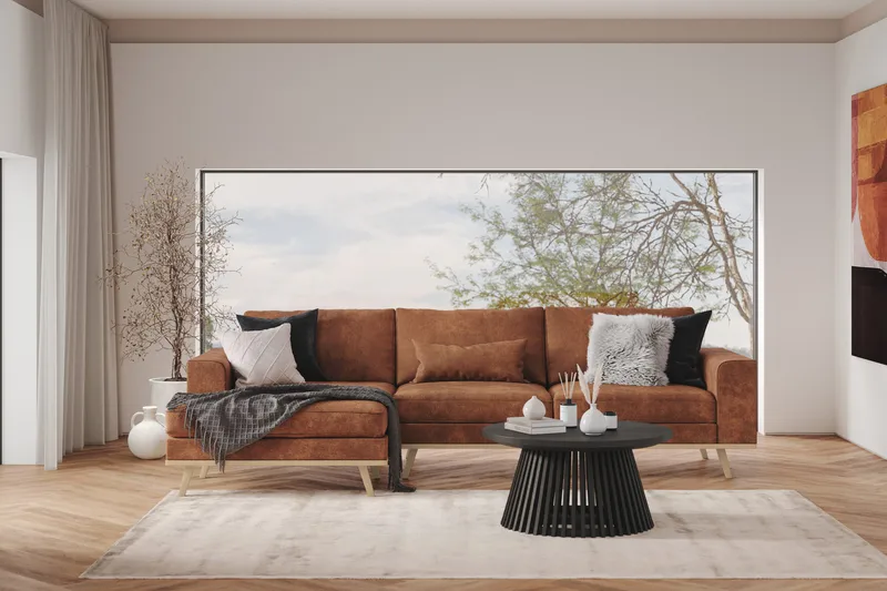 Copenhagen 4-sits Vänstervänd L-formad Divansoffa i Konstläder - Brun - Möbler - Vardagsrum - Soffor - Divansoffa & schäslong