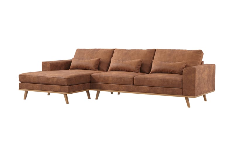 Copenhagen 4-sits Vänstervänd L-formad Divansoffa i Konstläder - Brun - Möbler - Vardagsrum - Soffor - Divansoffa & schäslong