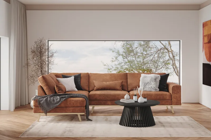 Copenhagen 4-sits Vänstervänd L-formad Divansoffa i Konstläder - Brun - Möbler - Vardagsrum - Soffor - Divansoffa & schäslong