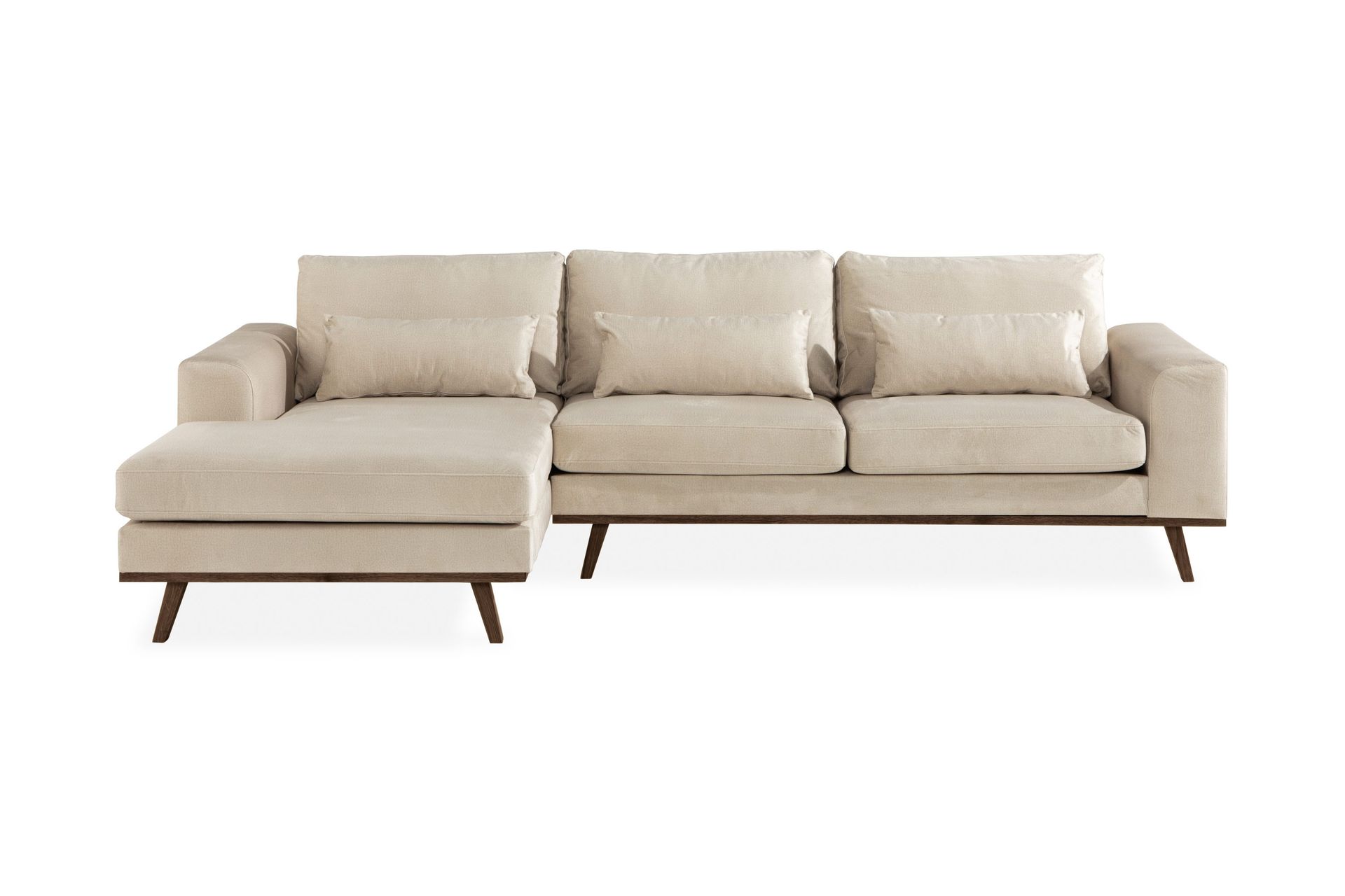 Copenhagen 4-sits V&auml;nsterv&auml;nd L-formad Divansoffa i Sammet - Beige