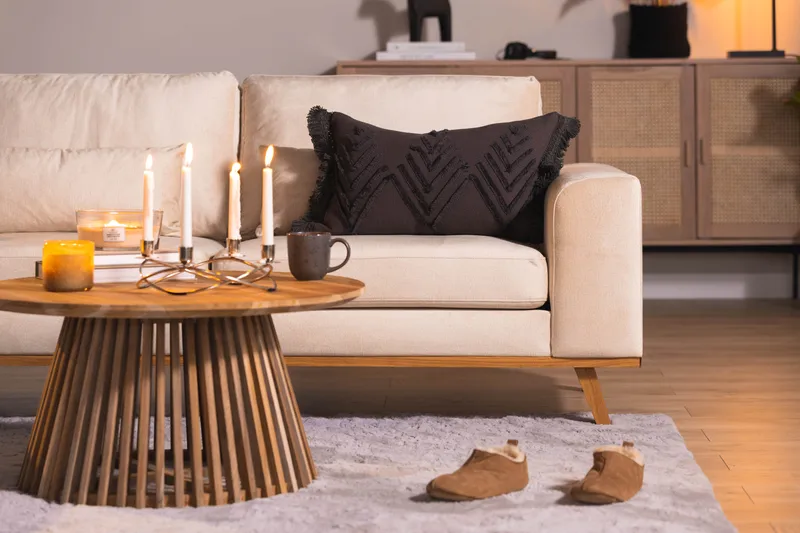 Copenhagen 4-sits Vänstervänd L-formad Divansoffa i Sammet - Beige - Möbler - Vardagsrum - Soffor - Divansoffa & schäslong