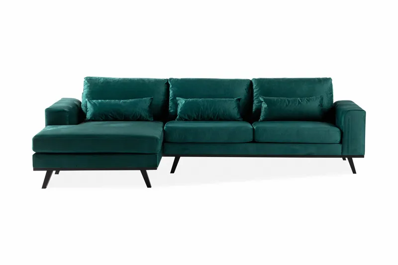 Copenhagen 4-sits Vänstervänd L-formad Divansoffa i Sammet, Grön