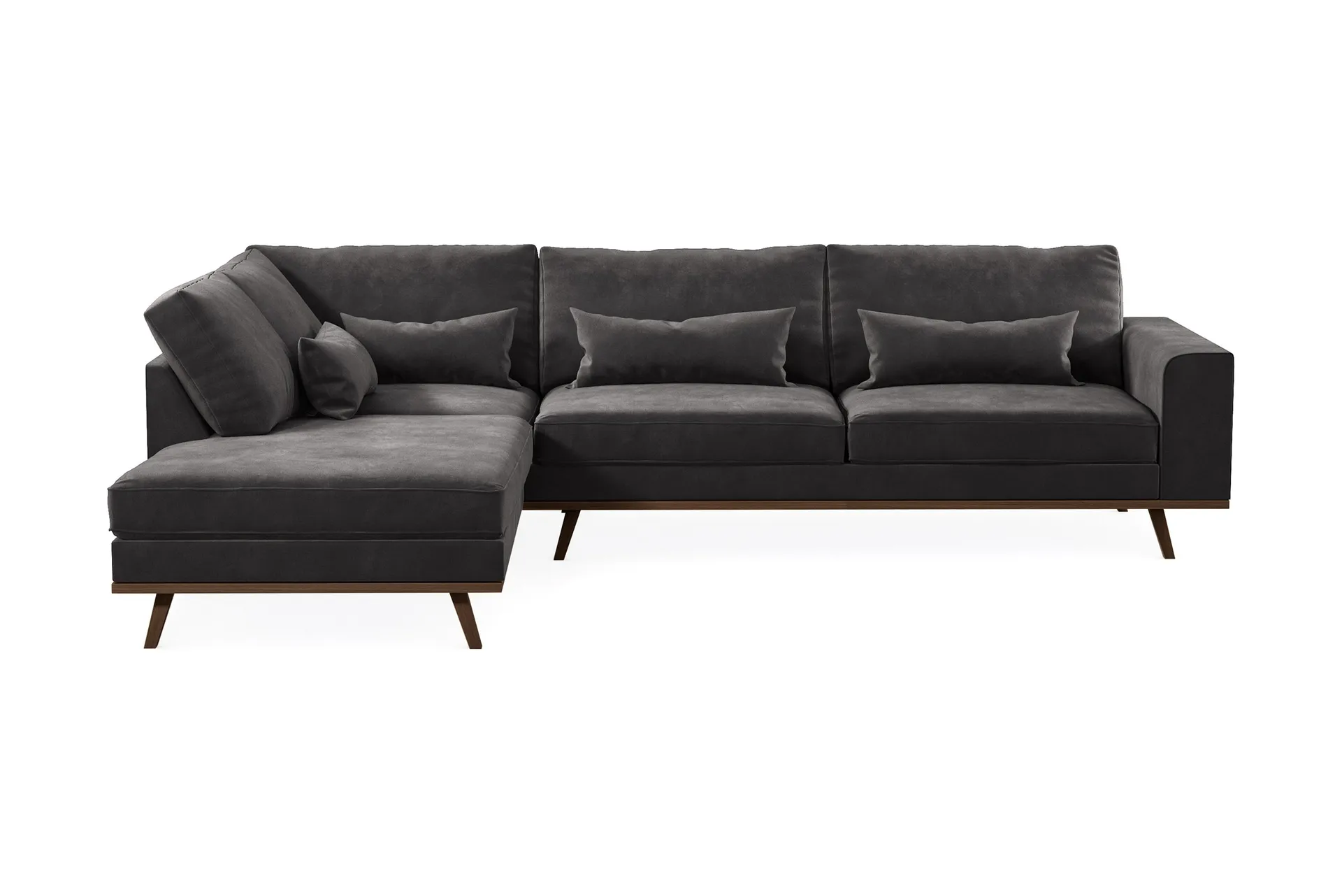 copenhagen 4-sits vänstervänd l-formad divansoffa i sammet - mörkgrå