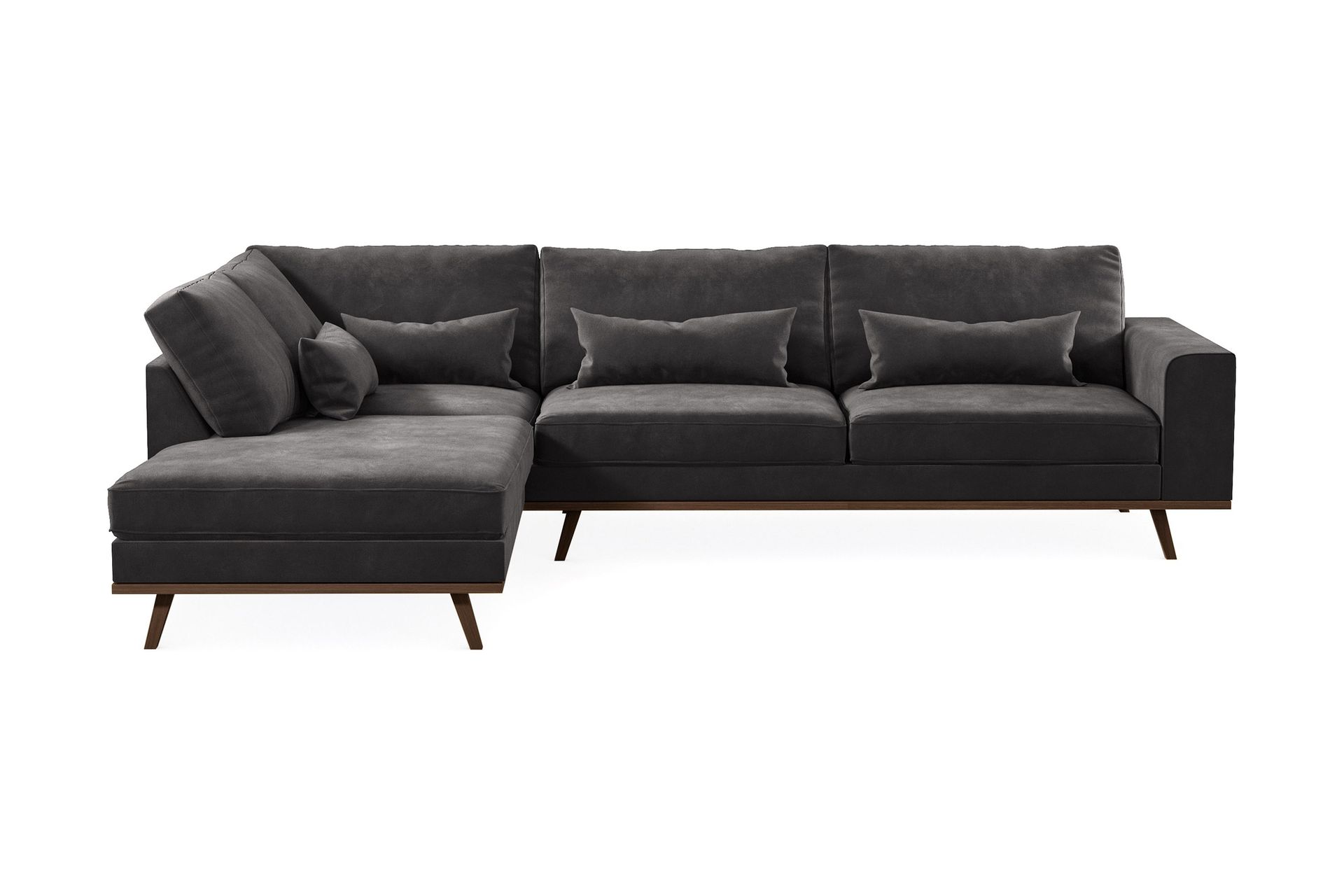 copenhagen 4-sits vänstervänd l-formad divansoffa i sammet - mörkgrå