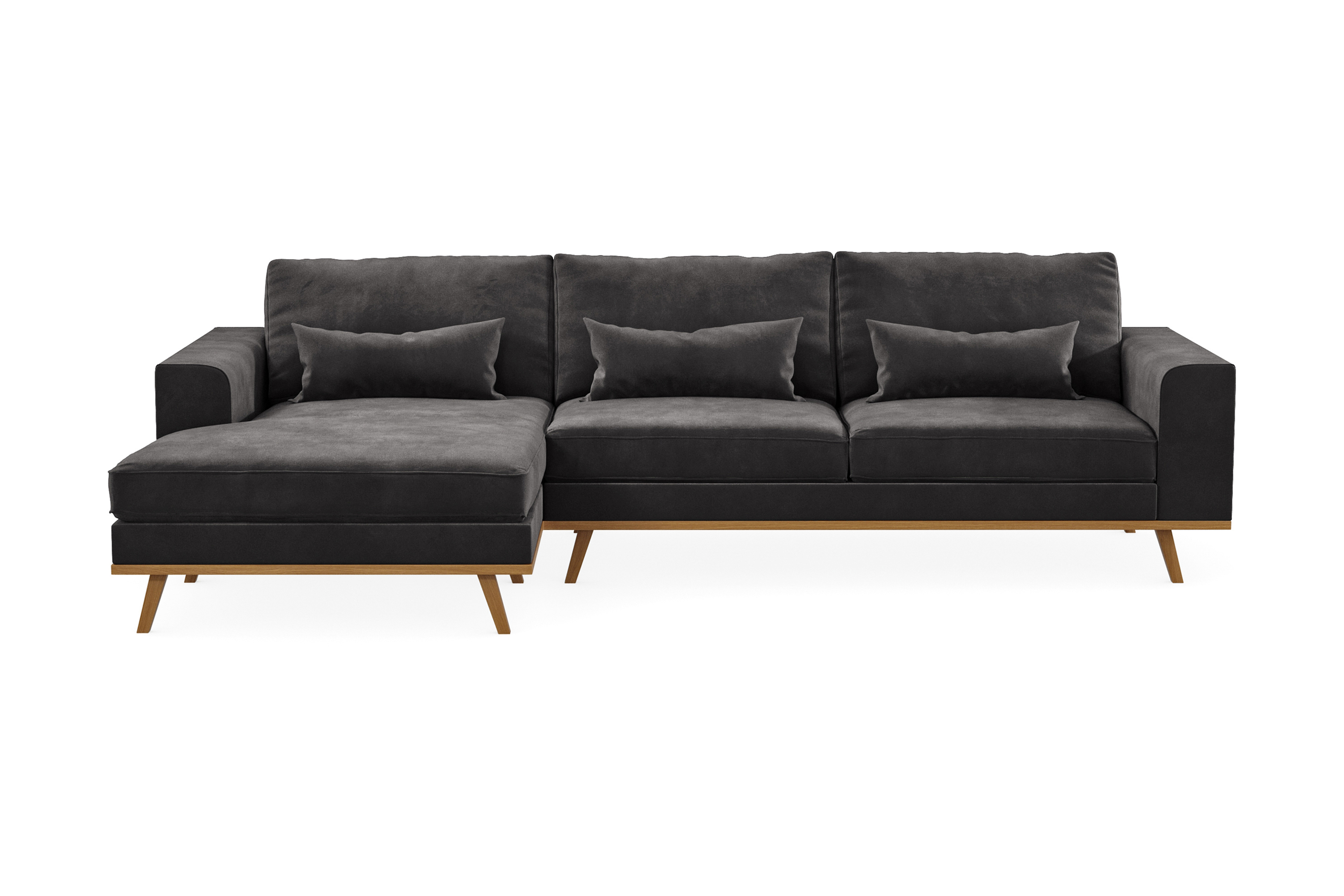 copenhagen 4-sits vänstervänd l-formad divansoffa i sammet - mörkgrå