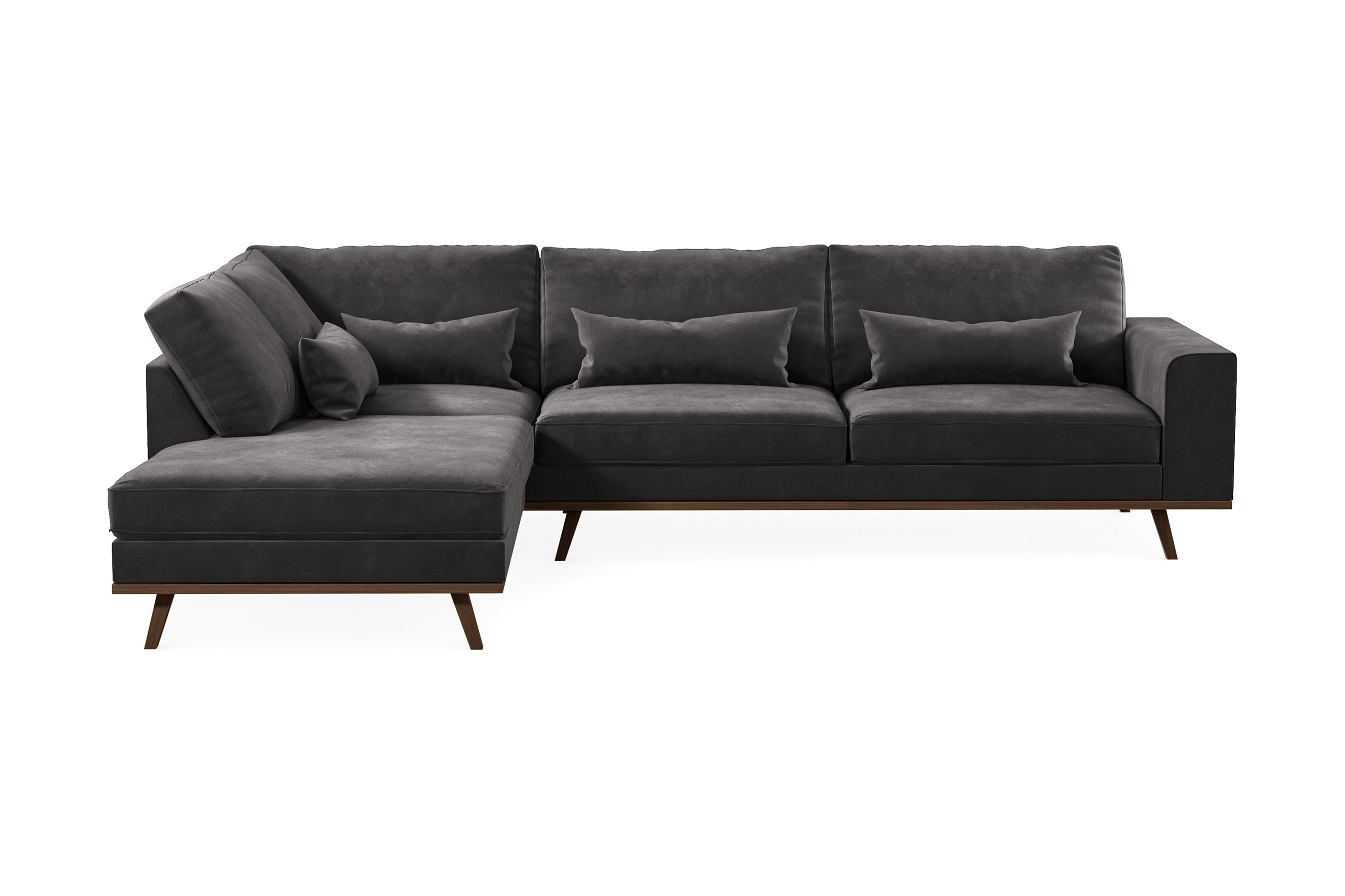copenhagen 4-sits vänstervänd l-formad divansoffa i sammet - mörkgrå