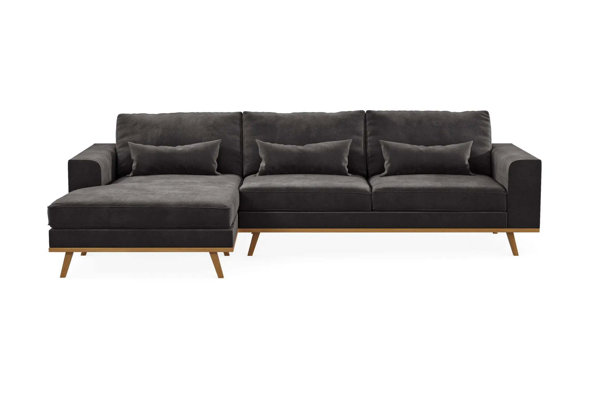 copenhagen 4-sits vänstervänd l-formad divansoffa i sammet - mörkgrå