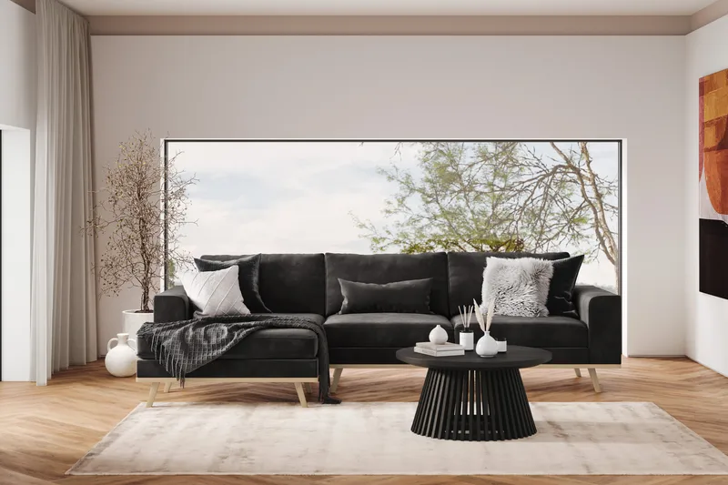 Copenhagen 4-sits Vänstervänd L-formad Divansoffa i Sammet - Mörkgrå - Möbler - Vardagsrum - Soffor - Divansoffa & schäslong