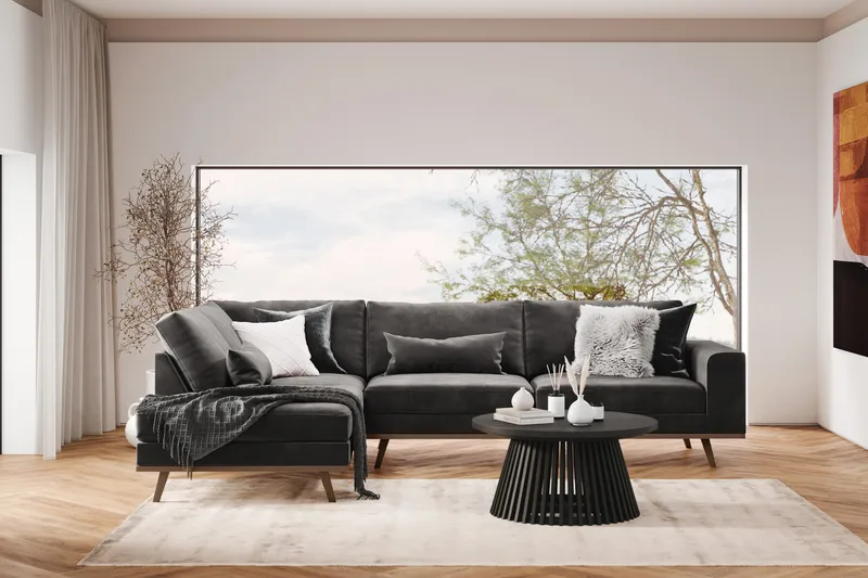 Copenhagen 4-sits Vänstervänd L-formad Divansoffa i Sammet - Mörkgrå - Möbler - Vardagsrum - Soffor - Divansoffa & schäslong