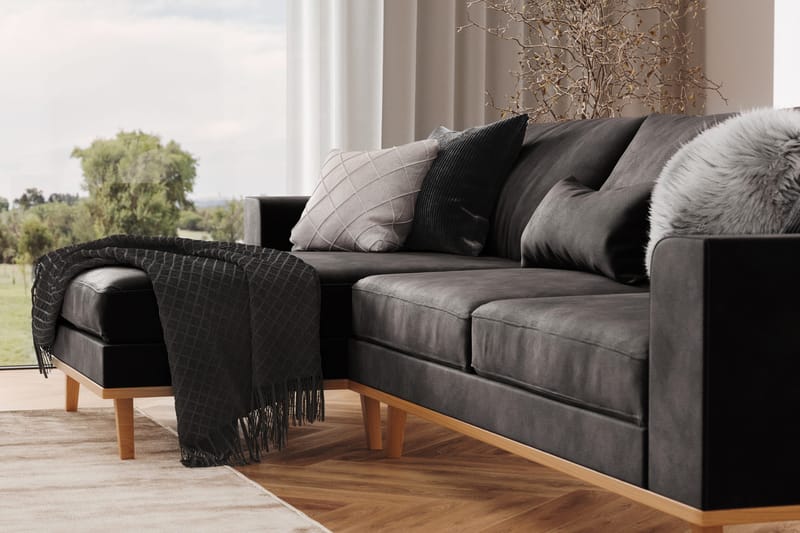 Copenhagen 4-sits Vänstervänd L-formad Divansoffa i Sammet - Mörkgrå - Möbler - Vardagsrum - Soffor - Divansoffa & schäslong