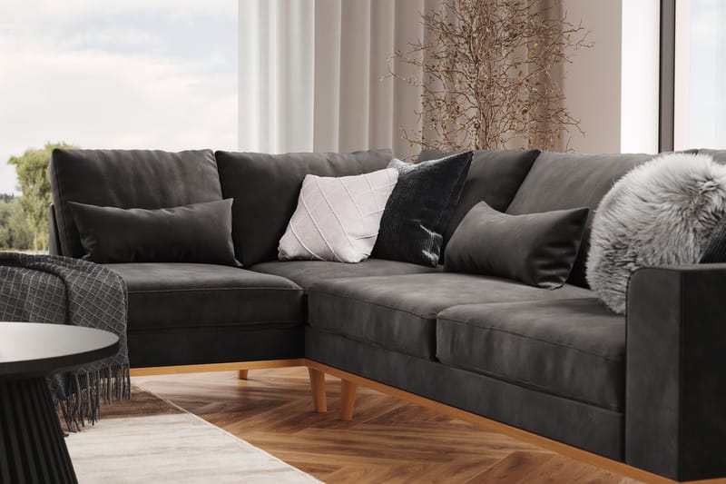 Copenhagen 4-sits Vänstervänd L-formad Divansoffa i Sammet - Mörkgrå - Möbler - Vardagsrum - Soffor - Divansoffa & schäslong