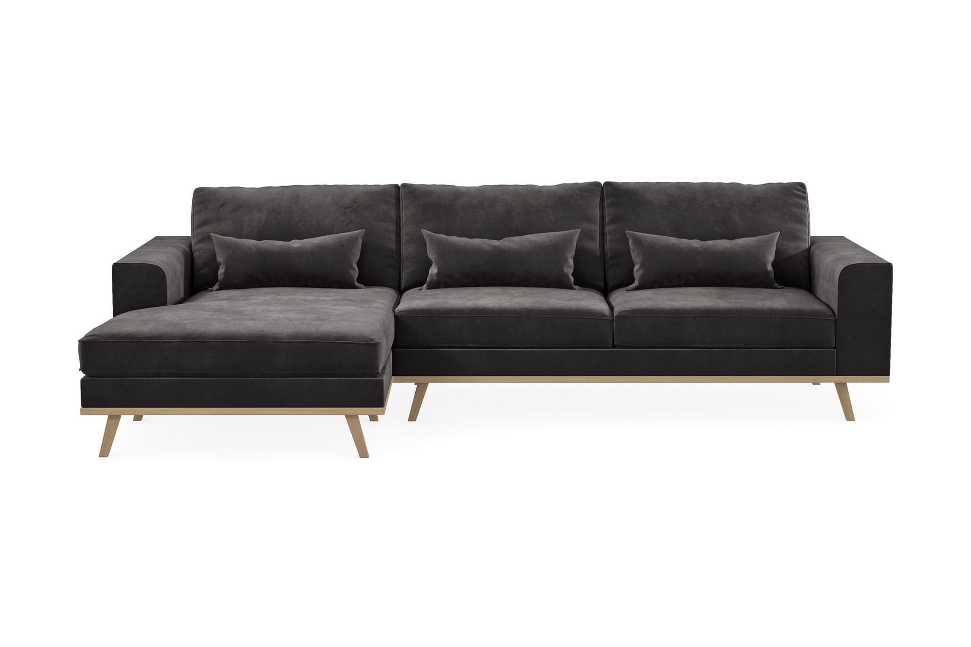 Copenhagen 4-sits V&auml;nsterv&auml;nd L-formad Divansoffa i Sammet - M&ouml;rkgr&aring;
