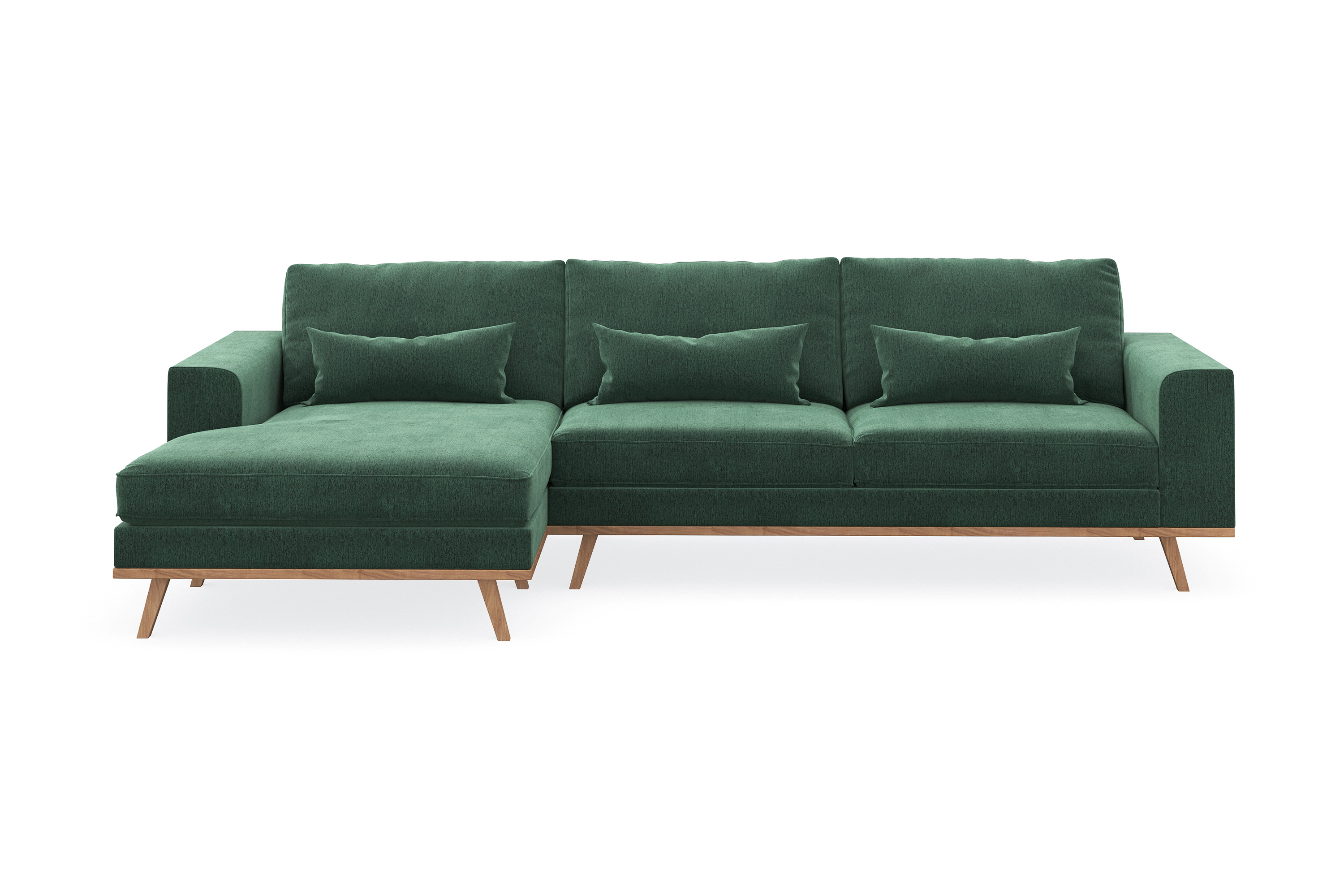 copenhagen 4-sits vänstervänd l-formad divansoffa i sammet - mörkgrön