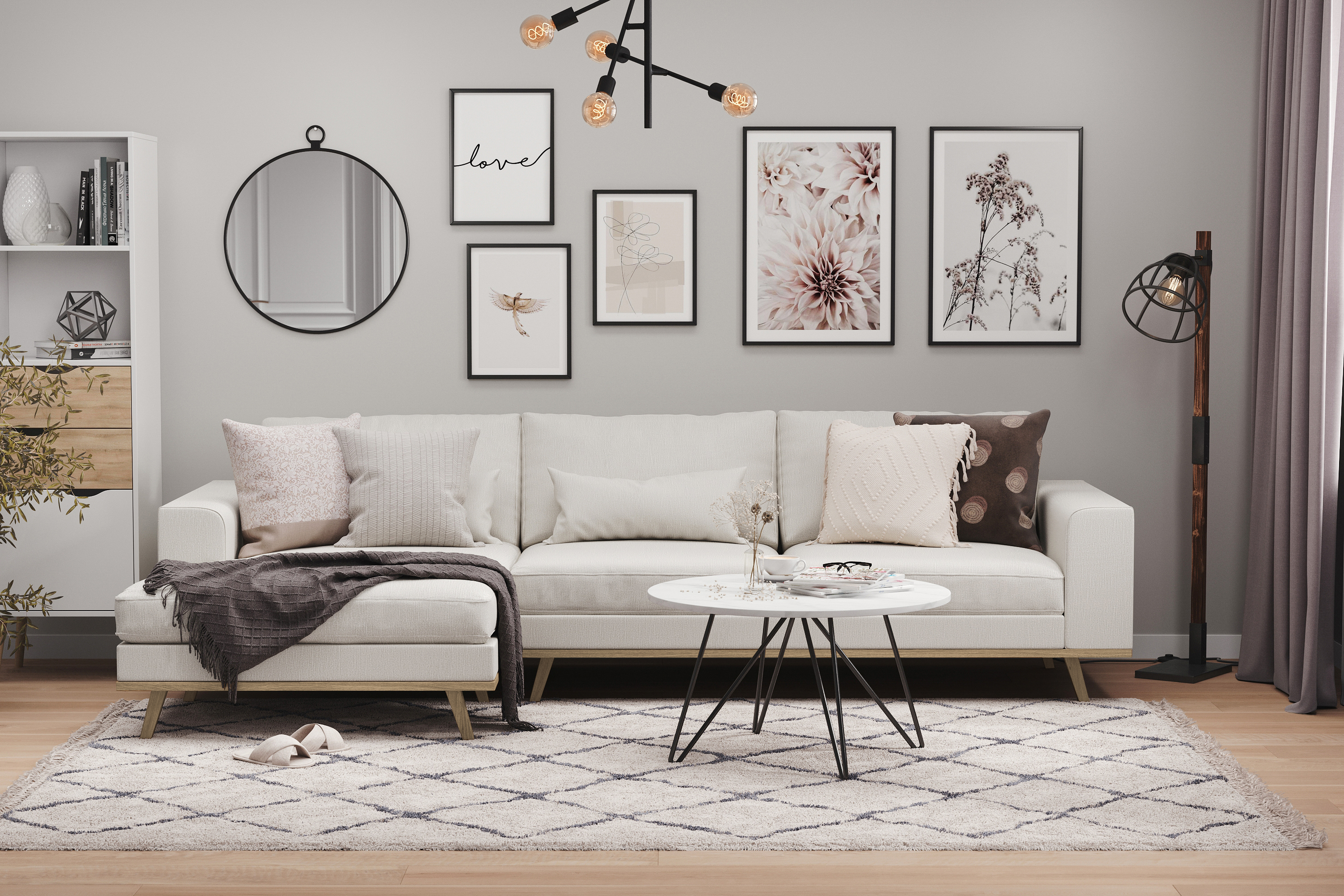 copenhagen 4-sits vänstervänd l-formad divansoffa i tyg - ljusgrå