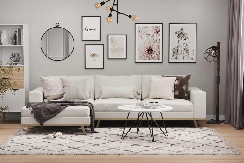 Copenhagen 4-sits Vänstervänd L-formad Divansoffa i Tyg, Ljusgrå