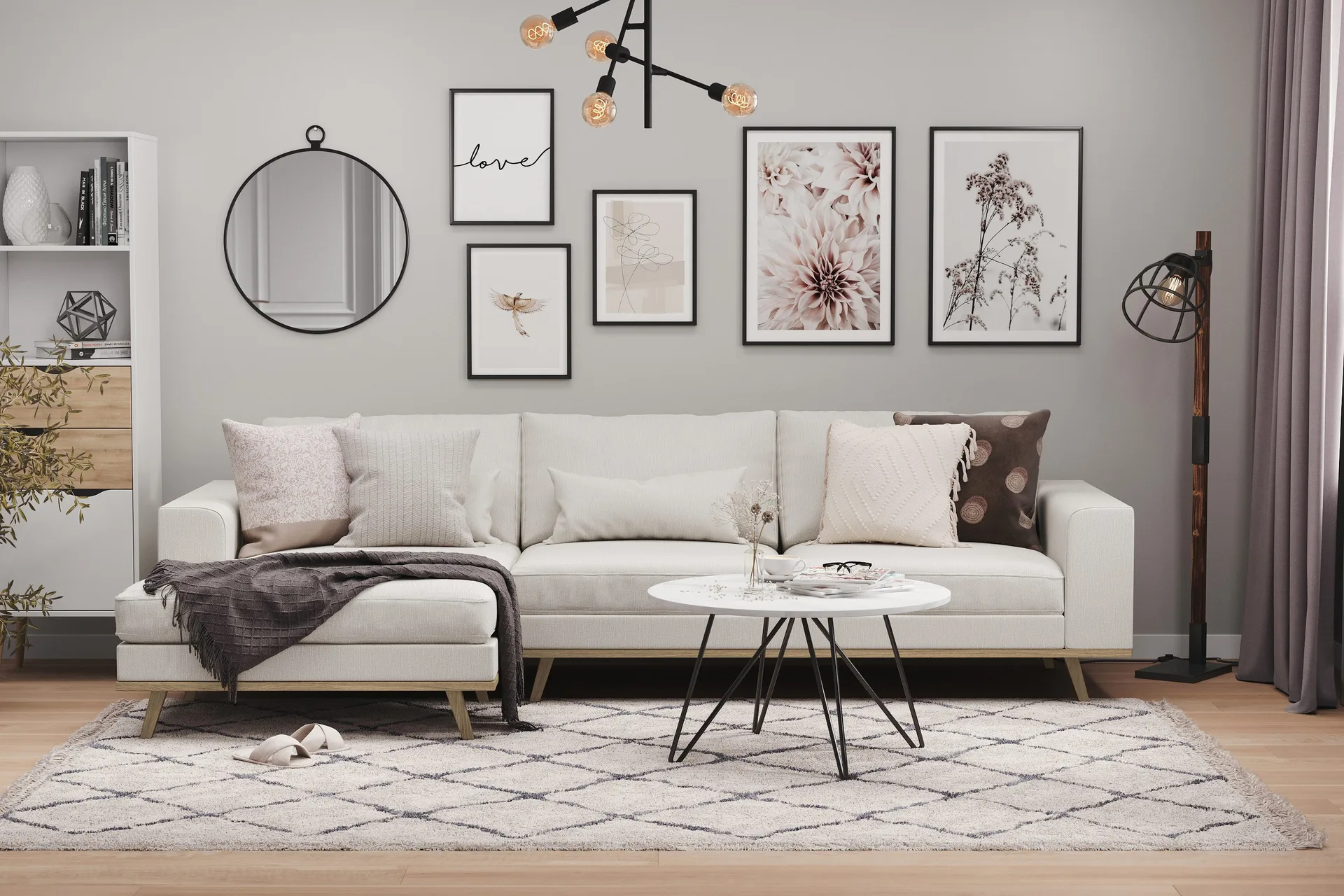 Copenhagen 4-sits V&auml;nsterv&auml;nd L-formad Divansoffa i Tyg - Ljusgr&aring;