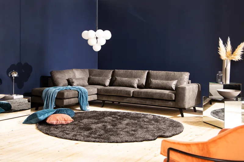 Copenhagen 4-sits Vänstervänd L-formad Schäslongsoffa i Konstläder - Mörkgrå - Möbler - Vardagsrum - Soffor - Divansoffa & schäslong