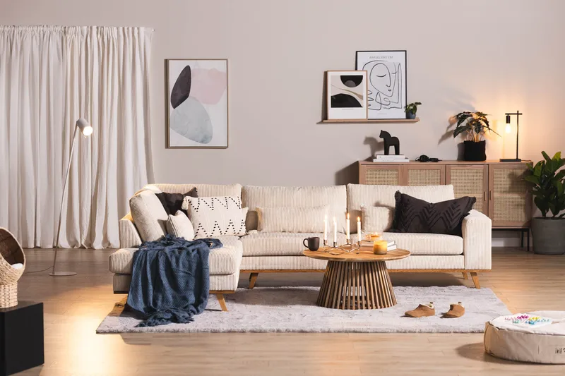 Copenhagen 4-sits Vänstervänd L-formad Schäslongsoffa i Manchester - Beige - Möbler - Vardagsrum - Soffor - Divansoffa & schäslong