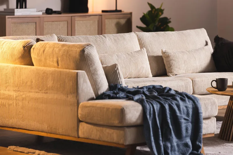 Copenhagen 4-sits Vänstervänd L-formad Schäslongsoffa i Manchester - Beige - Möbler - Vardagsrum - Soffor - Divansoffa & schäslong