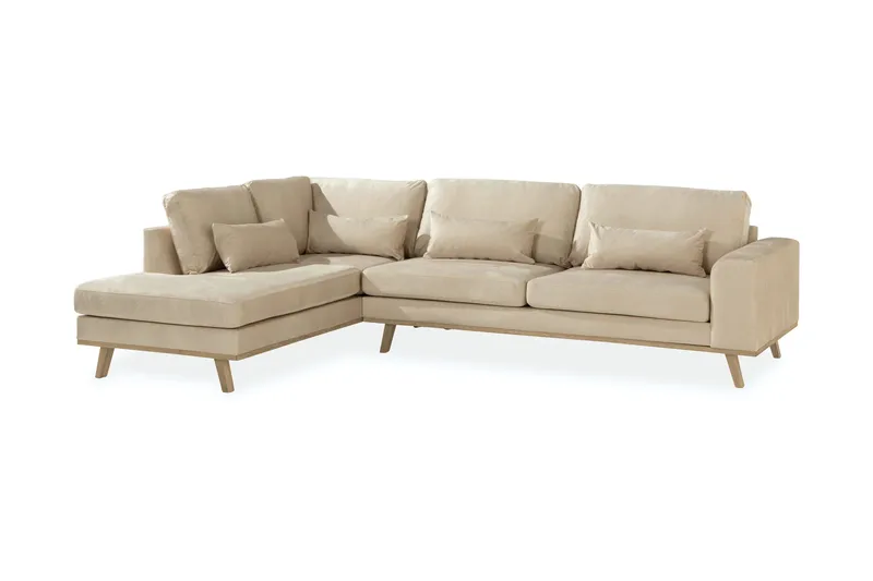 Copenhagen 4-sits Vänstervänd L-formad Schäslongsoffa i Sammet - Beige - Möbler - Vardagsrum - Soffor - Divansoffa & schäslong
