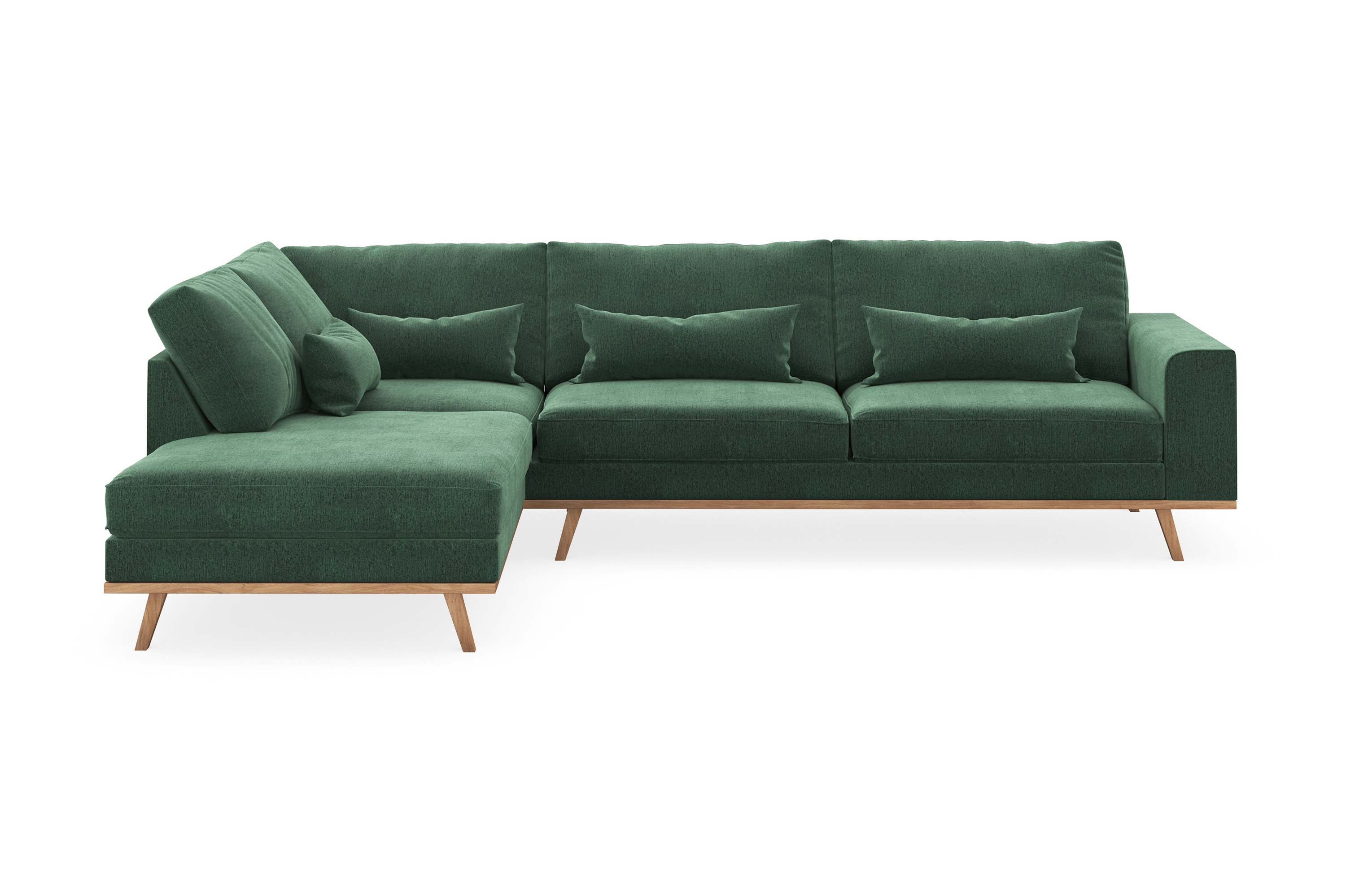 copenhagen 4-sits vänstervänd l-formad schäslongsoffa i sammet - mörkgrön