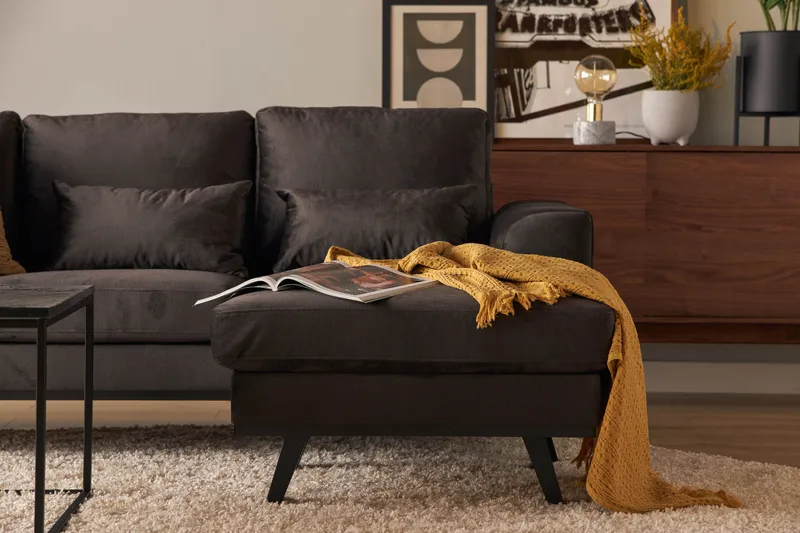 Copenhagen Compact 3-sits Vändbar L-formad Divansoffa i Sammet - Mörkgrå - Möbler - Vardagsrum - Soffor - Divansoffa & schäslong