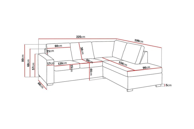 Crazy 3-sits Högervänd L-formad Schäslongsoffa i Konstläder - Svart - Möbler - Vardagsrum - Soffor - Divansoffa & schäslong