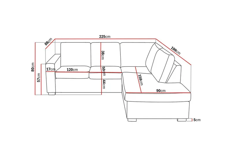 Crazy 3-sits Högervänd L-formad Schäslongsoffa i Konstläder - Svart - Möbler - Vardagsrum - Soffor - Divansoffa & schäslong